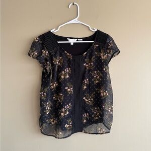 LC Lauren Conrad Navy Blue Pink Floral Blouse